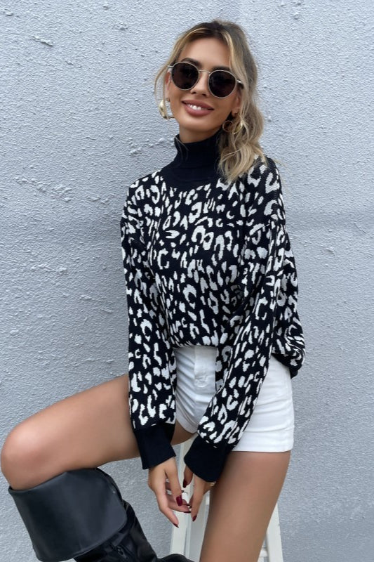 High Neck Jacquard Pullover Sweater