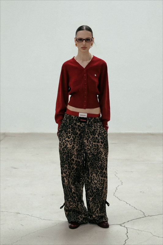 Red V Neck Knit Cardigan Bloshope