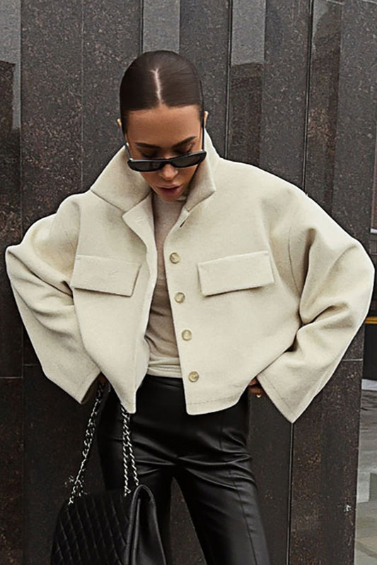 Woolen Cropped Loose Fit Jacket