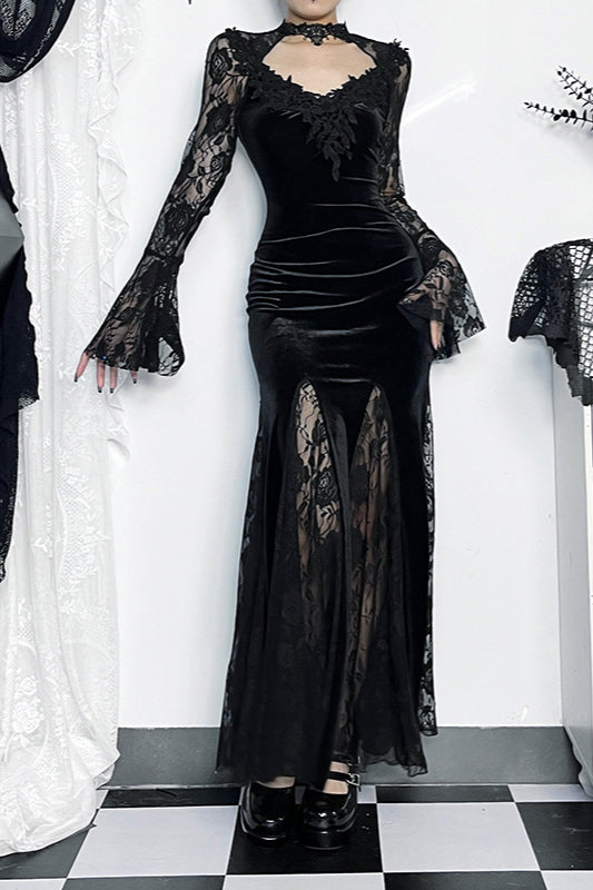 Sheer Lace Mermaid Gothic Dress