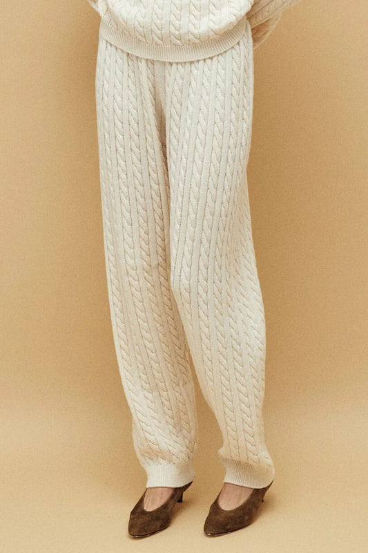 Solid Cable Knit Cozy Cuffed Ankle Pants