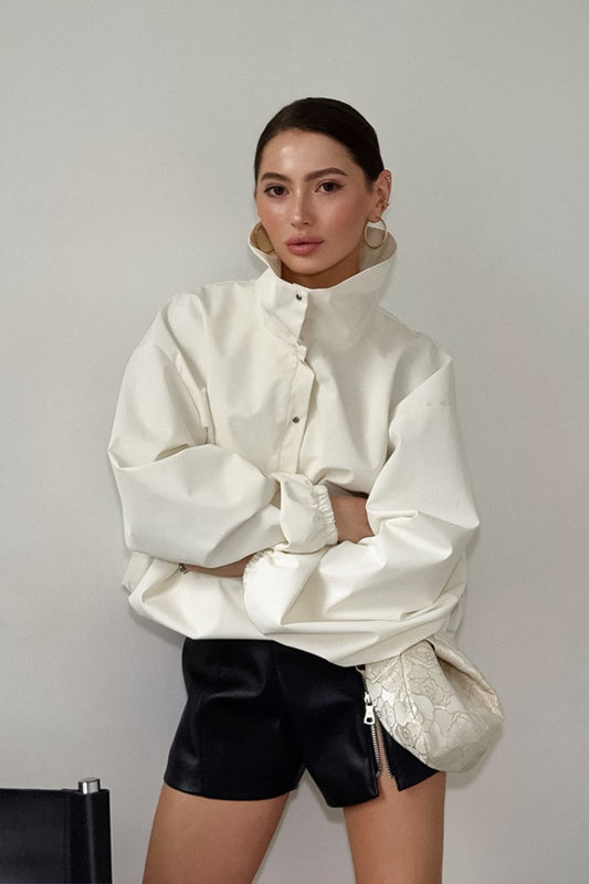 Minimalist Solid Turtle Loose Buttoned Sweatshirt