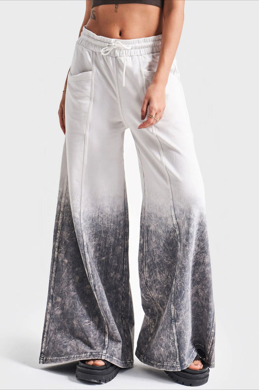High Waist Ombre Drawstring Wide Jean