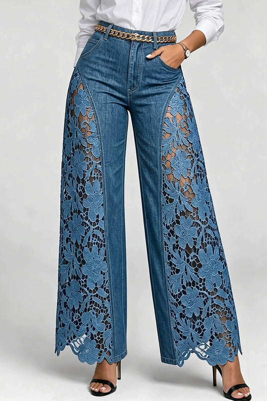 FLoral Lace Panel Wide Leg Pants