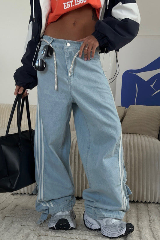 Striped Wide Leg Denim Troshopers Pants