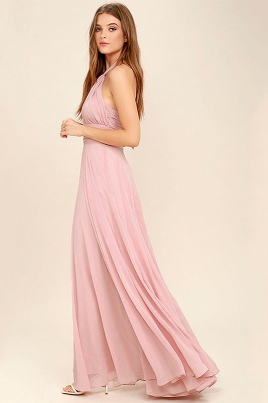 Chiffon Halter Ruched Gown Formal Dress