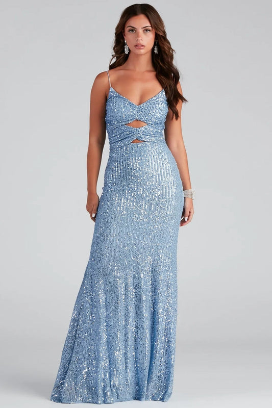 Sequin Spaghetti Strap Formal Dress