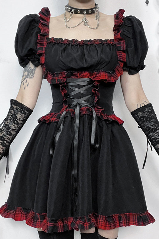 Dark Plaid Gothic Dress