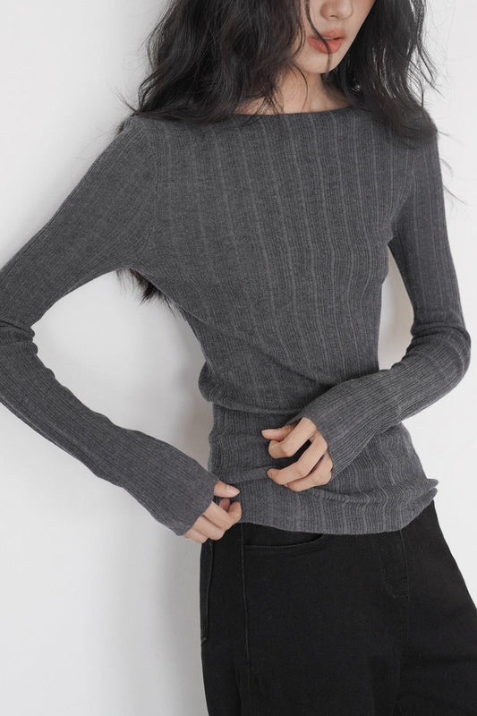 Semi-Sheer Unique Fitted Knit Top