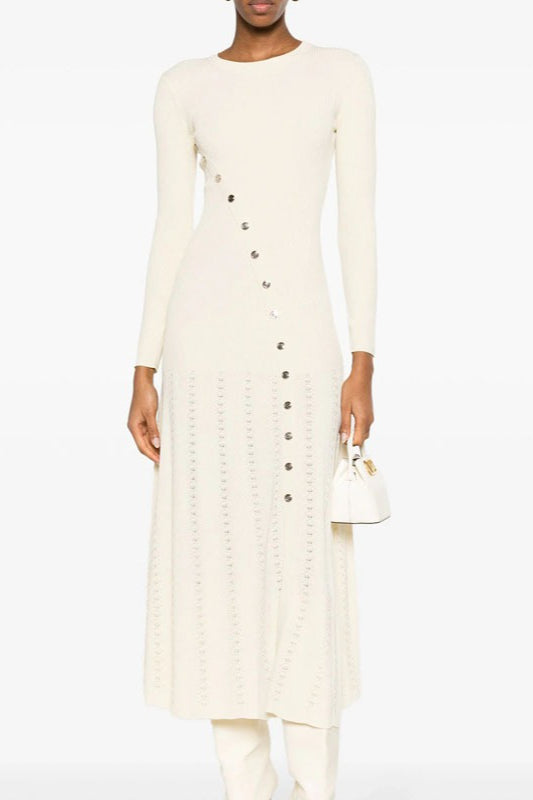 Asymmetrical Button Sweater Dress