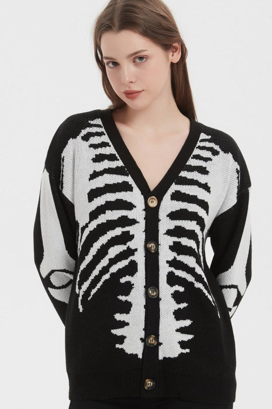 Skull Print Knit Cardigan