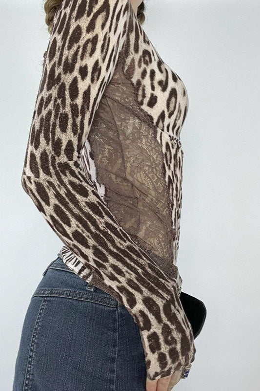 Deep V Neck Leopard Tee Bloshope