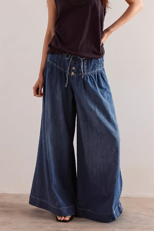 Casual Drawstring Wide Leg Jeans