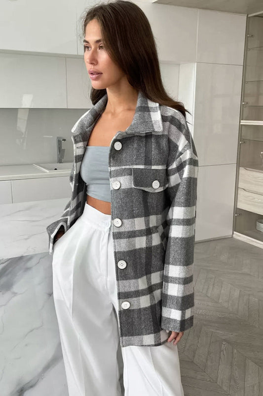 Woolen Plaid Belted Chic Thick Coat