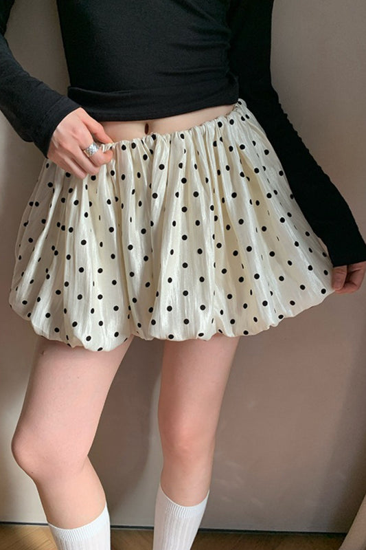 Retro Polka Dot Elastic Waist A Line Mini Skirt