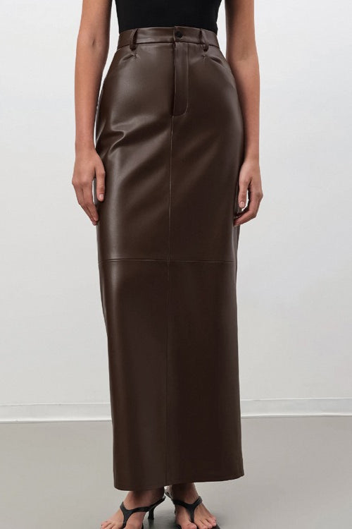 Vintage Faux Leather Pencil Maxi Skirt