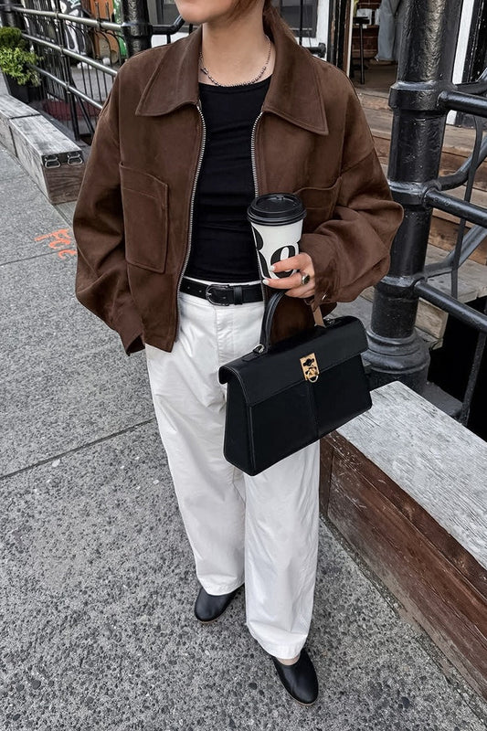 Loose Fit Brown Suede Jacket