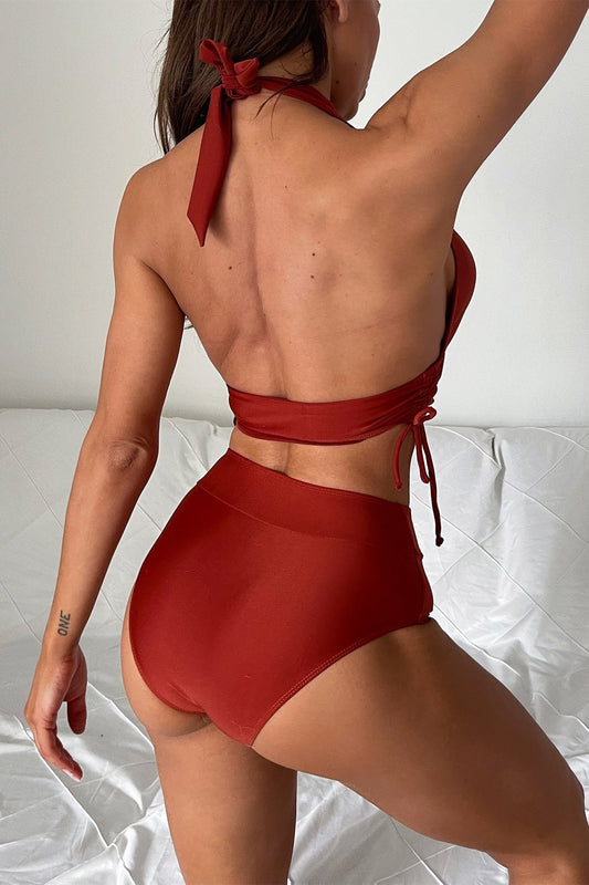High Waist Solid Bikini Two Piece Swim Set