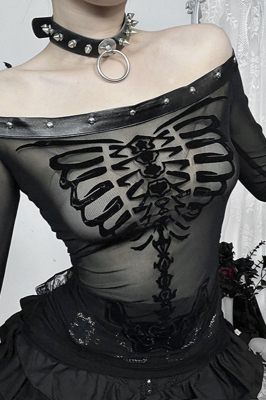 Dark Style Skull Graphic Knit Top