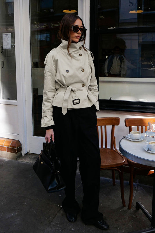 Stand Collar Belted Short Jacket