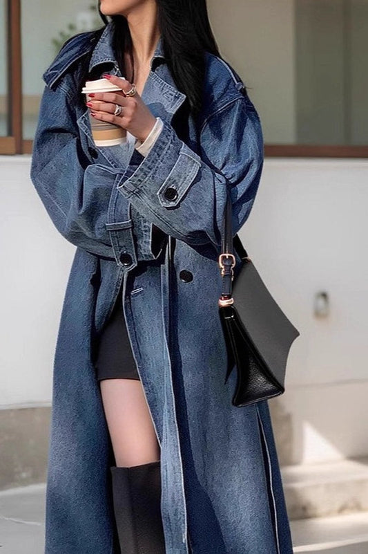 Washed Denim Lazy-Chic Long Overcoat