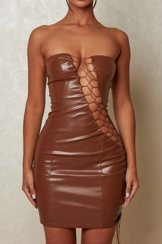 Strapless Waist Tie Bodycon Mini Dress