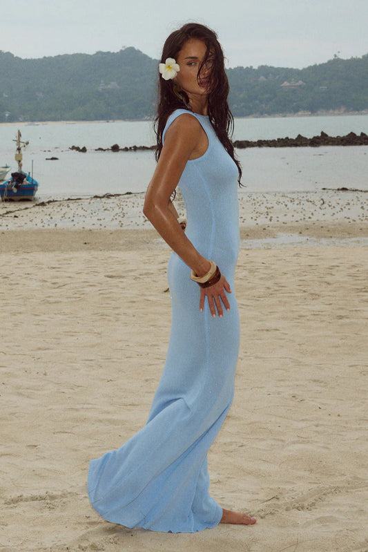 Sexy Shiny Sleeveless Backless Slim Maxi Dress