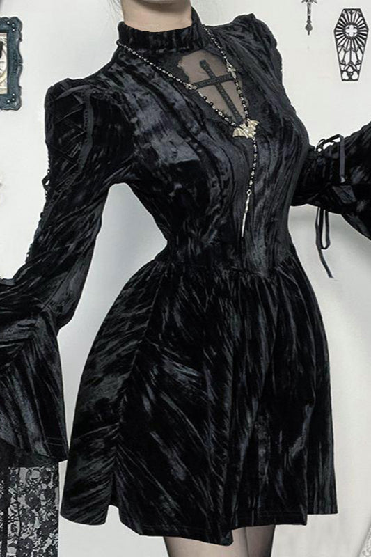 Cross Detail Mini Gothic Dress