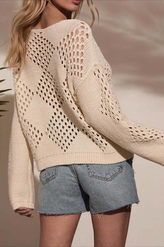 Cutout Off-the-Shoulder Long Sleeve Knit Bloshope