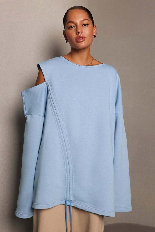 Structured Round Neck Pullover Drawstring Bloshope