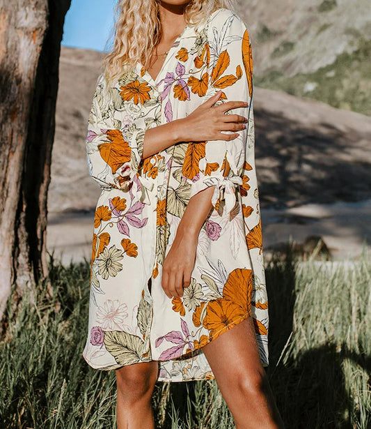 Floral Buttoned Bikini Cover Up