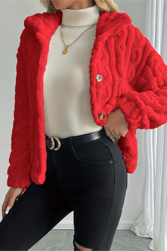 Double Fleece Cable Knit Soft Plush Warm Coat