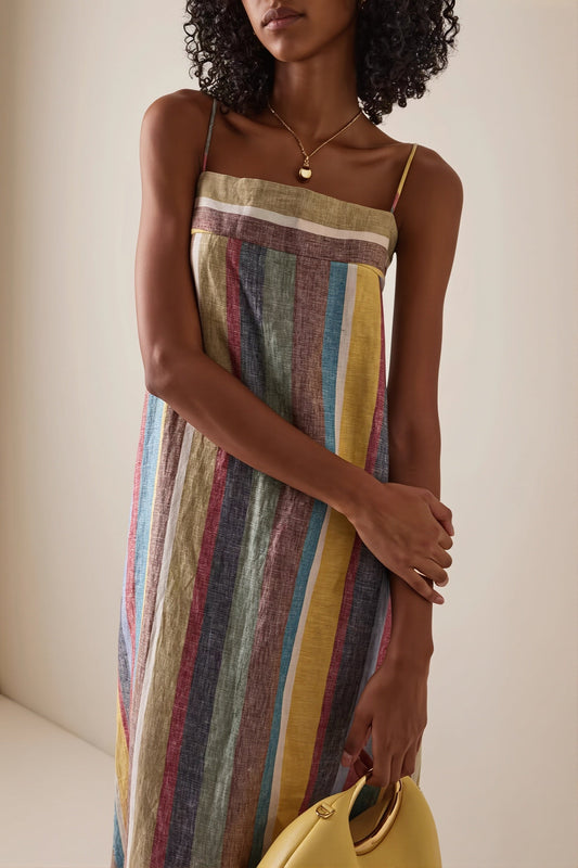 Rainbow Stripe Loose Casual Boho Dress
