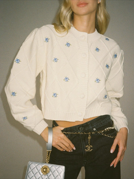 Floral Embroidered Cardigan Sweater