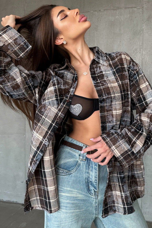 Rhinestone Embellished Plaid Bloshope
