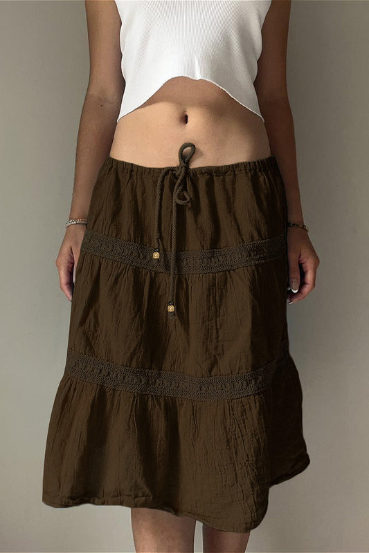 Vintage Brown Pleated A-Line Skirt