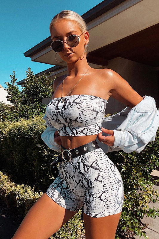 Snake Print Bandeau Bikini Two Piece Swim Set