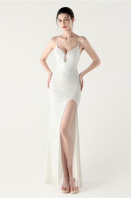 Sequin V Neck Cross Strap Mermaid Maxi Dress