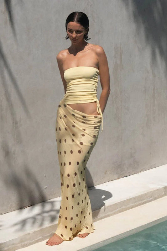 Strapless Polka Dot Patchwork Slim Fit Maxi Dress