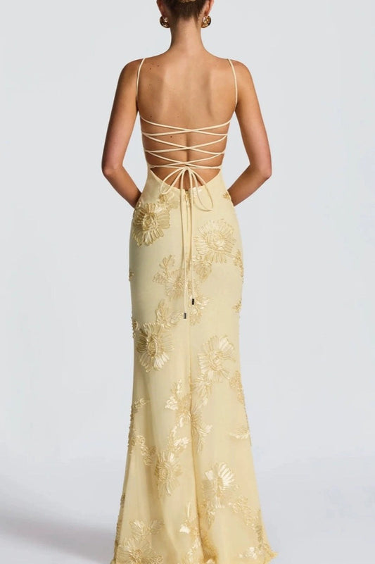 Strapless Floral Embroidered Maxi Dress