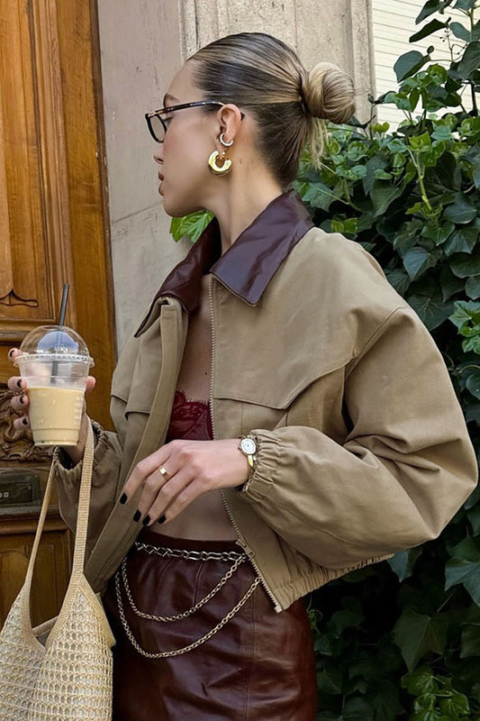 Contrast Color Loose Fit Jacket