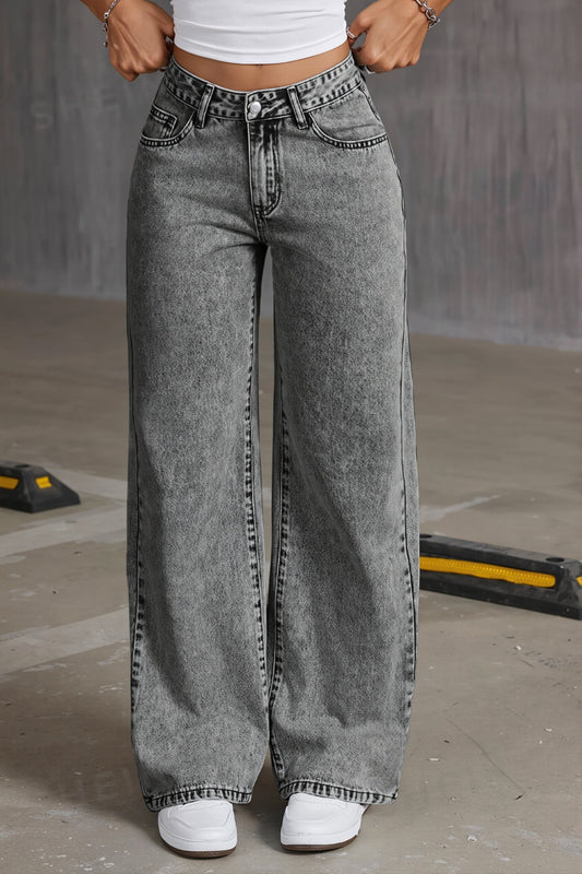 High Waist Bow Embroidery Loose Straight Jeans