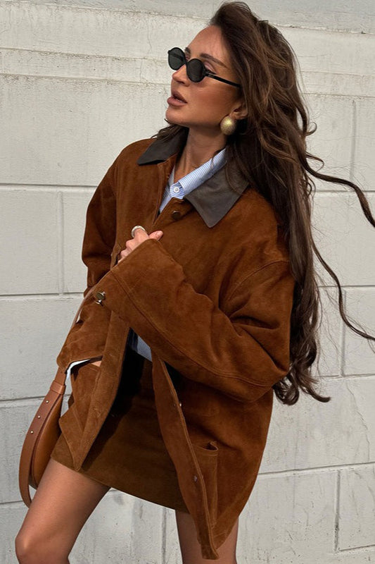 Retro Brown Suede Leather Casual Jacket