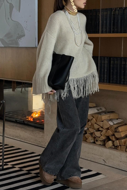 Fringe Loose Knit Pullover Bloshope