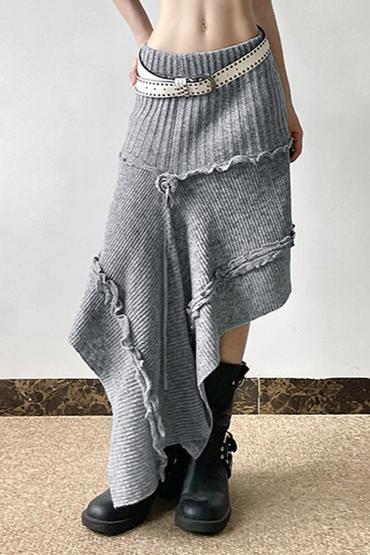 High Waist Asymmetrical Knit Skirt