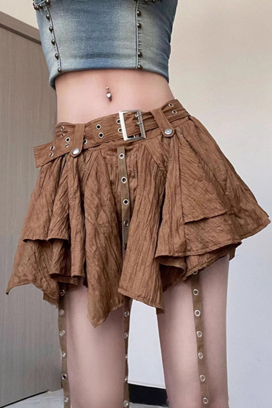 Wasteland Vintage Belt Asymmetrical Mini Skirt