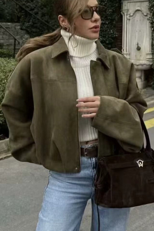 Suede-Look Balloon-Hem Zip Jacket