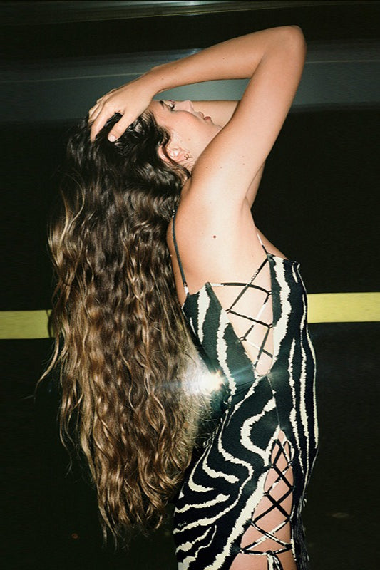 Sexy Striped Print Cutout Tie Bodycon Maxi Dress