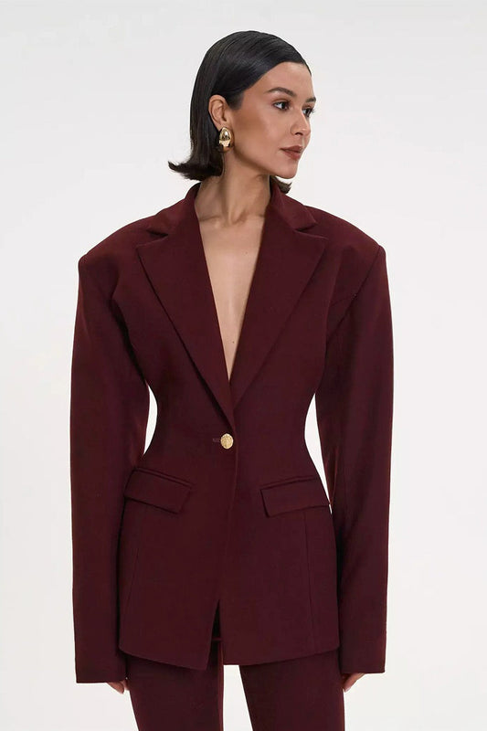 Gold Button Sculpted Waist Blazer