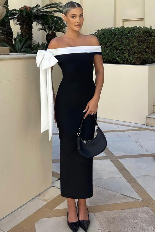 Off Shoulder Tie Bodycon Maxi Dress
